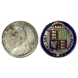 United Kingdom, Enamel Badge/Brooch with colorful enamel, 1887 year, Silver