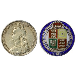 United Kingdom, Enamel Badge/Brooch with colorful enamel, 1887 year, Silver