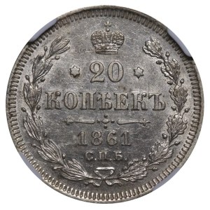 Russian Empire, 20 Kopecks, 1861 year, SPB, NGC, UNC DETAILS