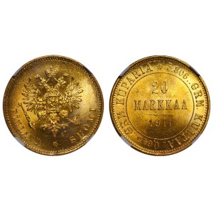 Impero russo, Finlandia, 20 markka, 1911, L, NGC, MS 63