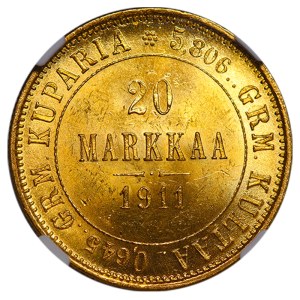 Impero russo, Finlandia, 20 markka, 1911, L, NGC, MS 63