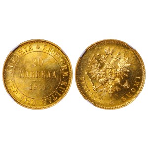 Russian Empire, Finland, 20 Markkaa, 1911 year, L, NGC, MS 62