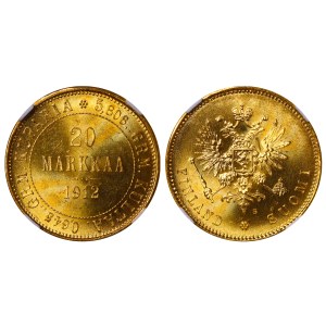 Russian Empire, Finland, 20 Markkaa, 1912 year, S, NGC, UNC Details (Rev rim filed)