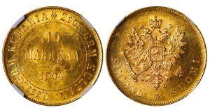Russian Empire, Finland, 10 Markkaa, 1904 year, L, NGC, MS 63