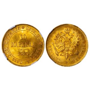 Russian Empire, Finland, 10 Markkaa, 1913 year, S, NGC, MS 65