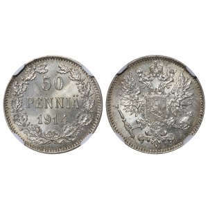 Russian Empire, Finland, 50 Pennia, 1914 year, S, NGC, MS 66