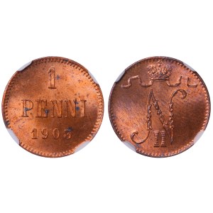 Ruské impérium, Finsko, 1 penni, rok 1903, NGC, MS 63 RB