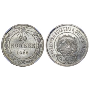 Soviet Union, 20 Kopecks, 1922 year, NGC MS 65