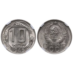 Soviet Union, 10 kopecks, 1945 year, NGC, MS 63