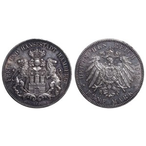 Free Hanseatic city of Hamburg, 5 Mark, 1913 year, J