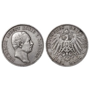 Królestwo Saksonii, 3 marki, rok 1909, E