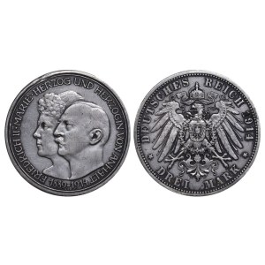 Anhalt-Dessau, 3 marky, rok 1914, A, 25. výročí svatby vévody Friedricha II. z Anhaltu a vévodkyně Marie z Badenu