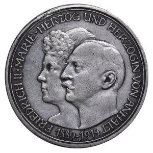 Anhalt-Dessau, 3 marky, rok 1914, A, 25. výročí svatby vévody Friedricha II. z Anhaltu a vévodkyně Marie z Badenu