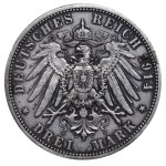 Anhalt-Dessau, 3 marky, rok 1914, A, 25. výročí svatby vévody Friedricha II. z Anhaltu a vévodkyně Marie z Badenu
