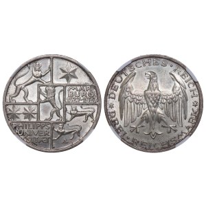 Germany, 3 Reichsmark, 1927 year, A, 400th Anniversary - Philipps University in Marburg, NGC, MS 64