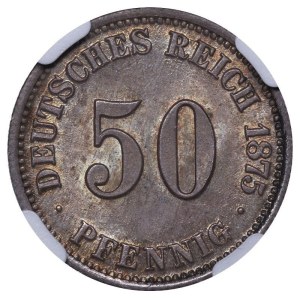 Německo, 50 pfennigů, rok 1875, C, NGC, MS 64