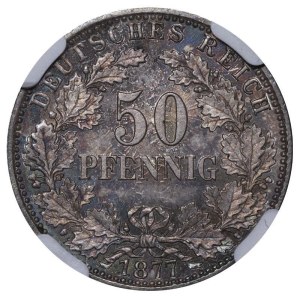 Germany, 50 Pfennigs, 1877 year, J, NGC, MS 64