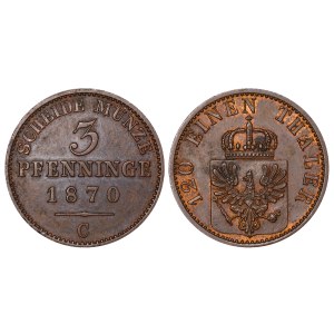 Pruské království, 3 pfenigy, rok 1870, C