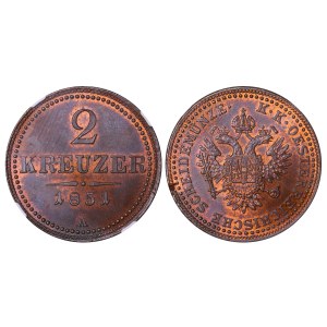 Österreichisches Kaiserreich, 2 Kreuzer, Jahr 1851, A, NGC, MS 64 BN