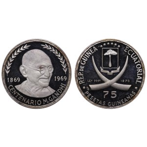 Equatorial Guinea, 75 Pesetas, 1969 year, 100th anniversary of the birth of Mahatma Gandhi