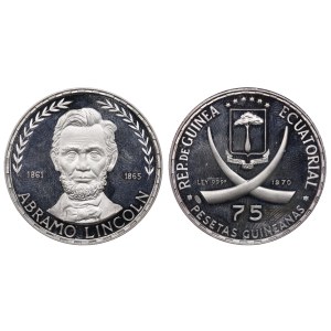 Equatorial Guinea, 75 Pesetas, 1970 year, Abraham Lincoln