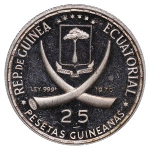 Rovníková Guinea, 25 peset, rok 1970, 25. výročí založení Světové banky