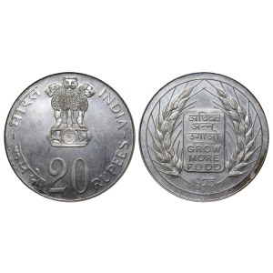 India, 20 rupie, anno 1973, FAO - Coltiviamo più cibo