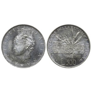 Italy, 500 Lire, 1988 year, R, 40th Anniversary of Italian Constitution