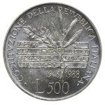 Italy, 500 Lire, 1988 year, R, 40th Anniversary of Italian Constitution