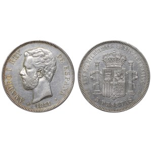 Spain, 5 Pesetas, 1871 year, D E M