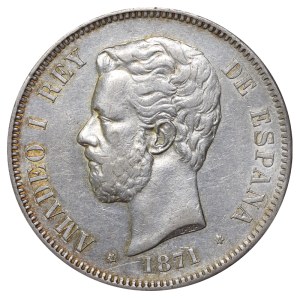 Spain, 5 Pesetas, 1871 year, D E M