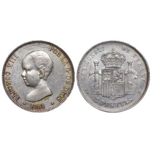 Španělsko, 5 peset, rok 1891, P G M