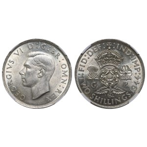 United Kingdom, 2 Shillings, 1944 year, NGC, AU 58