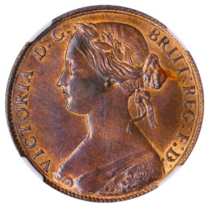 Great Britain, 1 Penny, 1860 year, Thoothed Borders, NGC, MS 62 BN