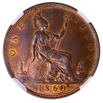 Great Britain, 1 Penny, 1860 year, Thoothed Borders, NGC, MS 62 BN