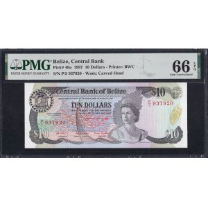 Belize, 10 Dollars, 1987, Gem UNC 66 EPQ