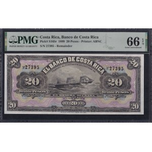 Kostarika, 20 pesos, 1899, Gem UNC 66 EPQ