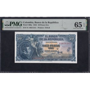 Colombie, 10 pesos oro, 1953, Gem UNC 65 EPQ