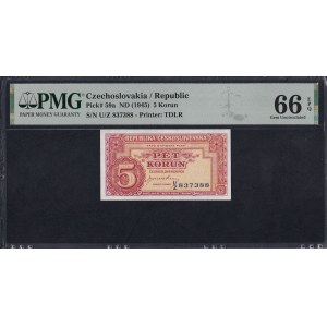 Tschechoslowakei, 5 Koruna, 1945, Gem UNC 66 EPQ