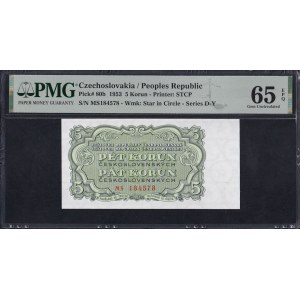 Czechoslovakia, 5 Korun, 1953, Gem UNC 65 EPQ