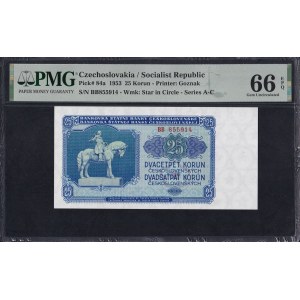 Czechoslovakia, 25 Korun, 1953, Gem UNC 66 EPQ
