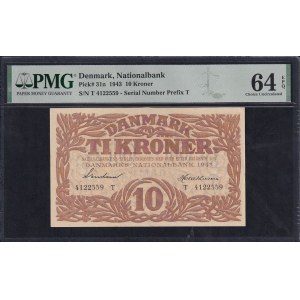 Denmark, 10 Kroner, 1943, Choice UNC 64 EPQ