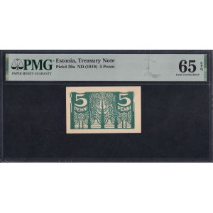 Estonia, 5 Penni, 1919, Gem UNC 65 EPQ