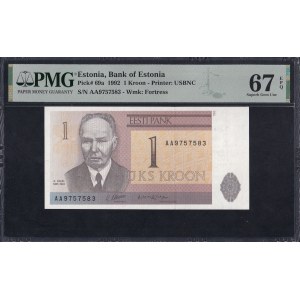 Estonsko, 1 kroon, 1992, Superb Gem UNC 67 EPQ
