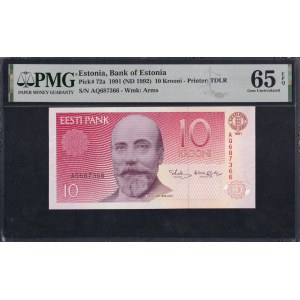 Estonia, 10 Krooni, 1991 (1992), Gem UNC 65 EPQ
