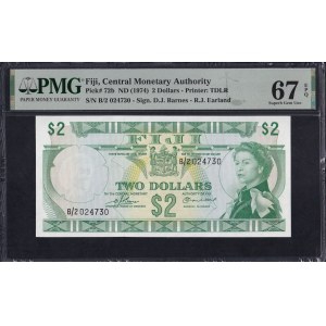 Fiji, 2 Dollars, 1974, Superb Gem UNC 67 EPQ, TOP POP