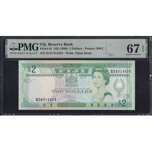 Fiji, 2 Dollars, 1988, Superb Gem UNC 67 EPQ