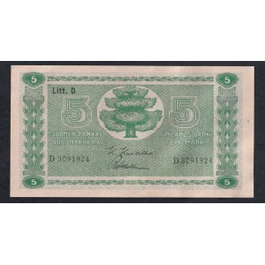 Fínsko, 5 markiek, 1939, aUNC