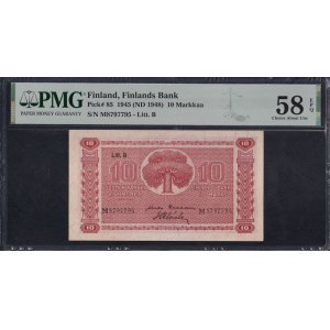 Finland, 10 Markkaa, 1945 (1948), Choice About UNC 58 EPQ