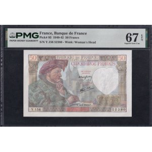 France, 50 Francs, 1940-42, Superb Gem UNC 67 EPQ